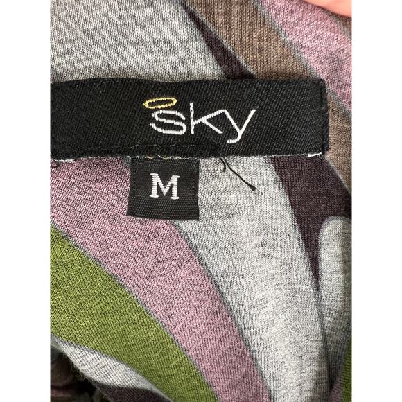 SKY Abstract Print Twist Shoulder Plunging V Neck Women's Belted Tunic Size M - Picture 6 of 7